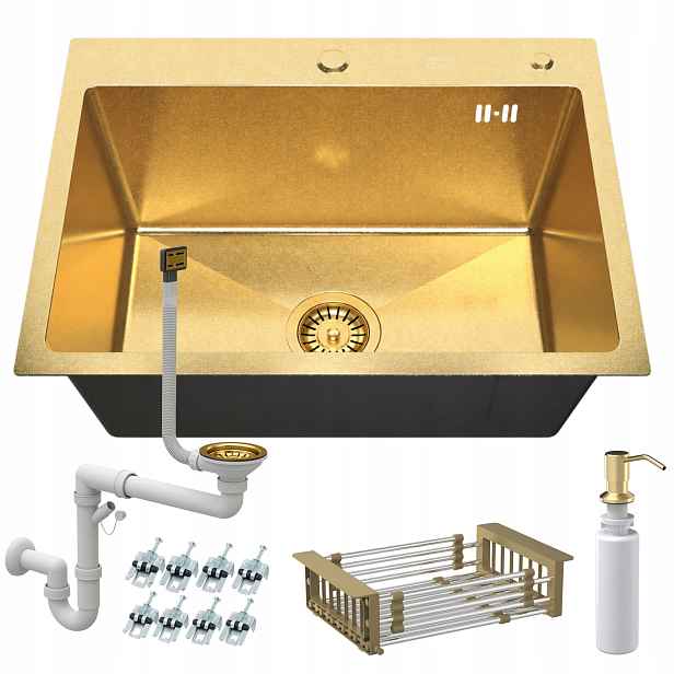 Jednokomorový Dřez Zlatý Dřez Dřez Ocel Nano Gold Pvd 65x45x22 cm