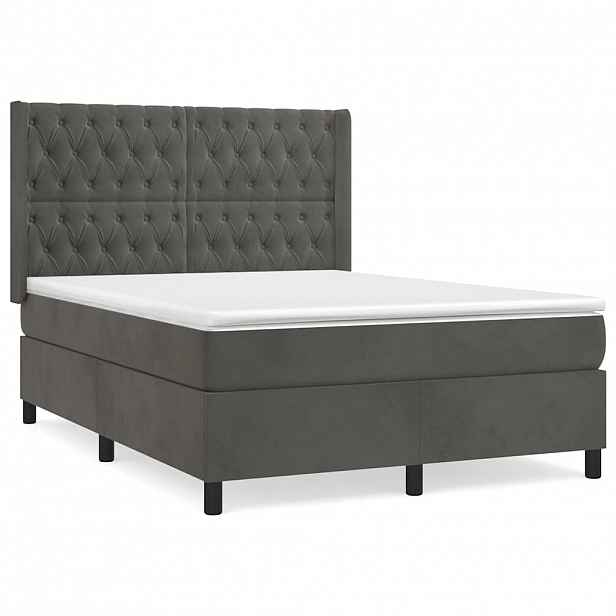 vidaXL Box spring postel s matrací tmavě šedá 140x200 cm samet