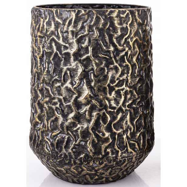 Dekorativní obal na květináč černo-zlatý kovový 39x27x27 cm Ap 168261 vel. M