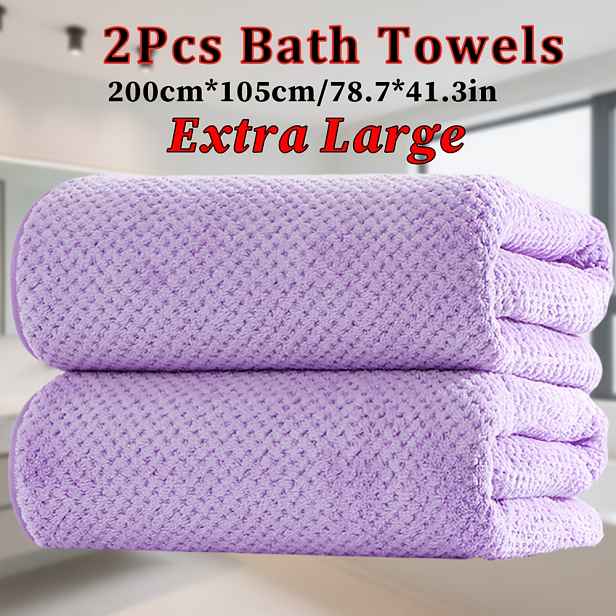 TEMU Sada 2 ks extra velkých osušek, 2 ks extra velkých ručníků do koupelny 200 cm x 105 cm/78,7 x 41,3 palce, ananasový kostkovaný , mikrovláknový