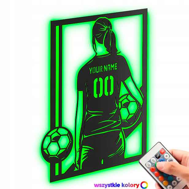 Dřevěný obraz Dívka fotbalisty Vaše jméno Dárek Noční Lampa Led