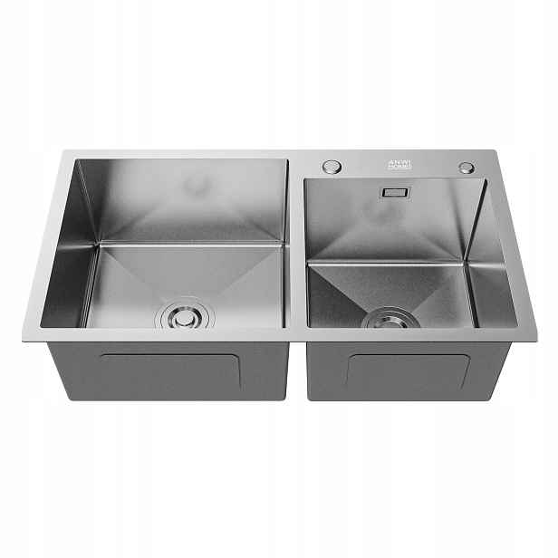 Dvoukomorový Ocelový Dřez 78X43 Inox Zapuštěný Do Pracovní Desky Se Sifonem