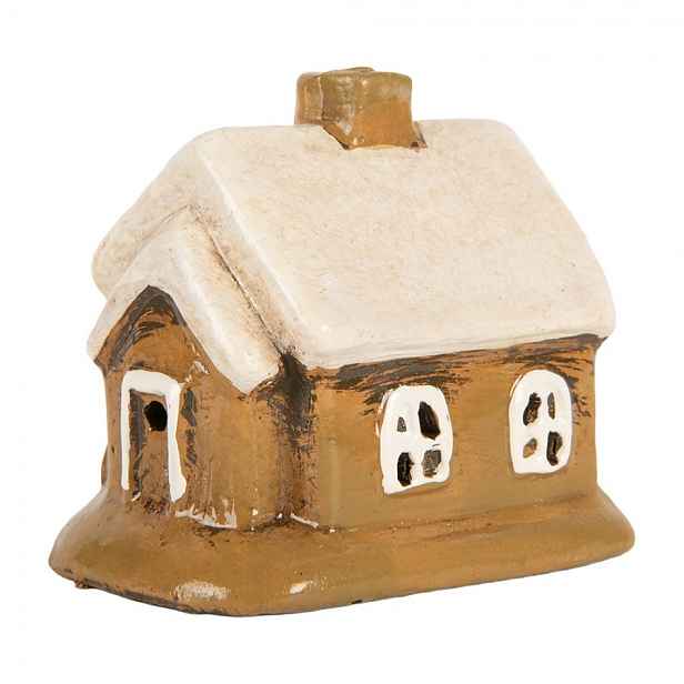 Hnědý keramický svícen na čajovou svíčku domek Village - 9*7*9 cm Clayre & Eef