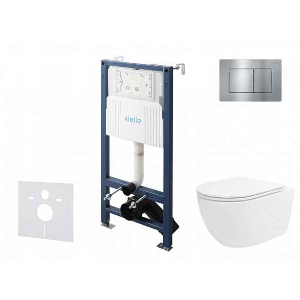 kielle Genesis New - Set předstěnové instalace, klozetu Oudee, Vortex Rimless+, sedátka softclose a tlačítka Gemini New III, lesklý chrom 30528SS35