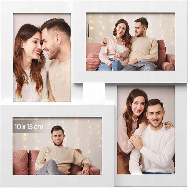 Rámeček na 4 fotografie, velikost fotografie 10 x 15 cm, skleněná tabule, bílá