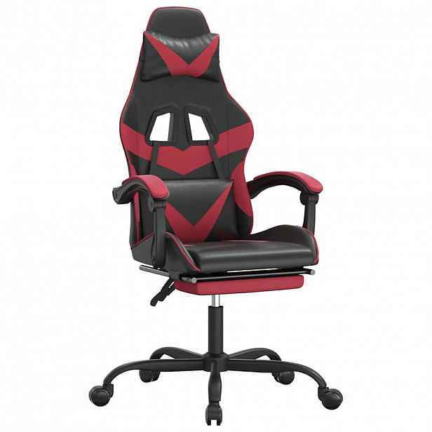 vidaXL Otočná herní židle s podnožkou černá a vínová umělá kůže
