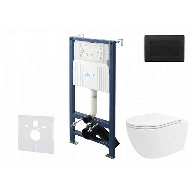 kielle Genesis New - Set předstěnové instalace, klozetu Oudee, Vortex Rimless+, sedátka softclose a tlačítka Gemini New III, matná černá 30528SS36