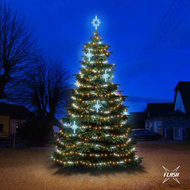 LED světelná sada na vánoční stromy vysoké 6-8 m, teplá bílá s Flash, ledové dekory DZ113S3