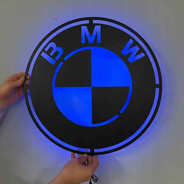 Logo Bmw XL Dřevěný 3D obraz Noční Lampa Led Dálkové ovládání Stojan Na Telefon