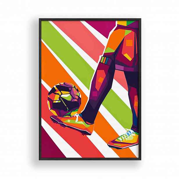 Obraz Fotbal Barevná grafika Rámeček Dřevěný Černý 30x42 cm
