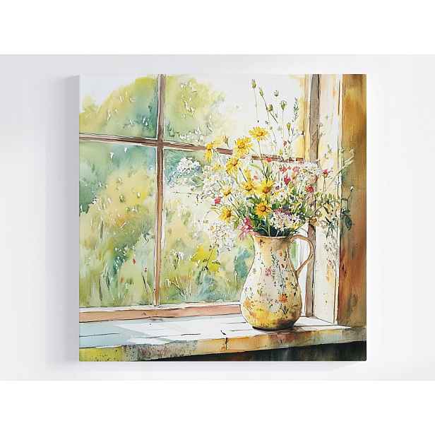 Obraz Na Plátně Canvas Okno Dekorace Polní Květiny Kytice Džbán 50x50