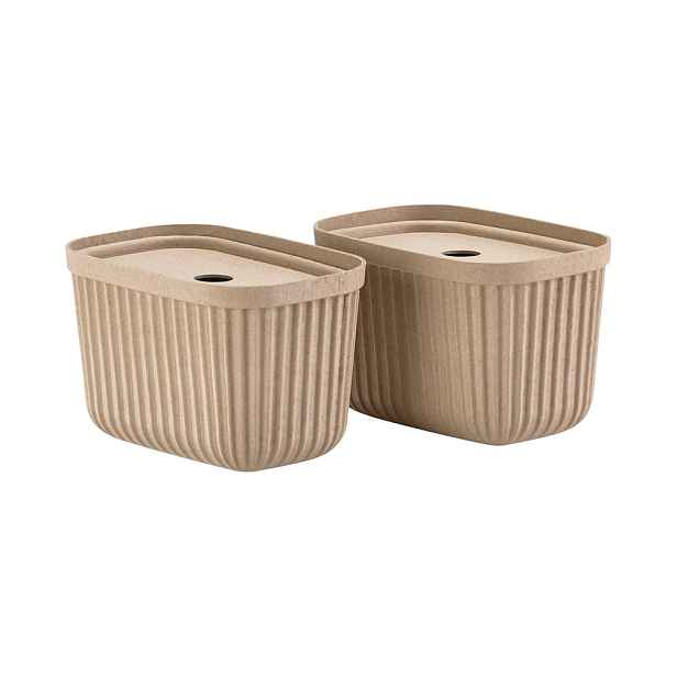 Světle hnědé úložné boxy v sadě 2 ks s víkem 23x16x20,5 cm Pulp – Zone