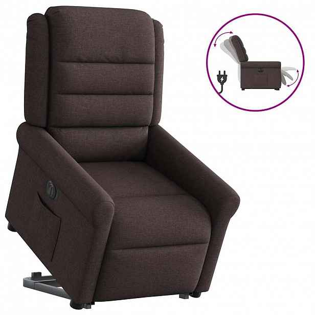 vidaXL Elektrické zvedací polohovací křeslo tmavě hnědé textil