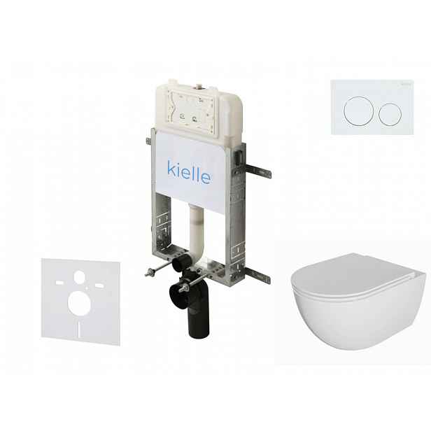 kielle Genesis New - Set předstěnové instalace, klozetu Oudee, Rimless, sedátka softclose a tlačítka Gemini New I, lesklá bílá 30528SZ01