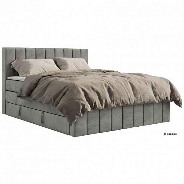 MKS POSTEL BOXSPRING ALVER KING DUO 180/200 - Světle šedá Samet - Topper Visco - H4