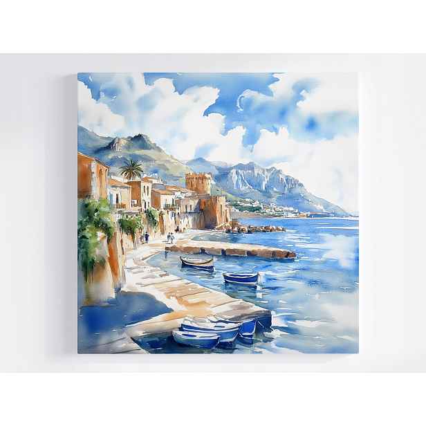 Obraz Na Plátně Canvas Krajina Itálie Sicílie Moře Marina Lodě 50x50