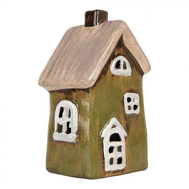 Zelený keramický svícen na čajovou svíčku domek Village - 9*7*16 cm Clayre & Eef