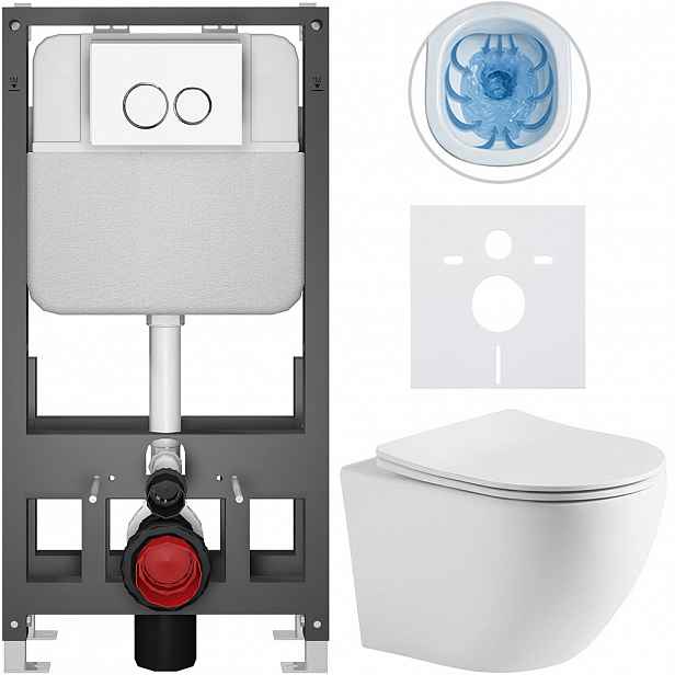 Kompletní WC set Basic/Cesso - bílá matná - WC tlačítko Dualo/Bílá - volně stojící - předstěnová instalace - 49x36 cm - 8050BD86242