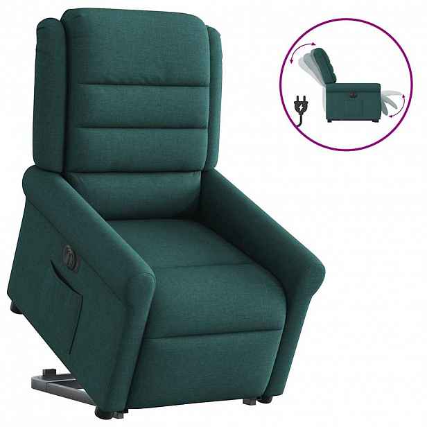 vidaXL Elektrické zvedací polohovací křeslo tmavě zelené textil