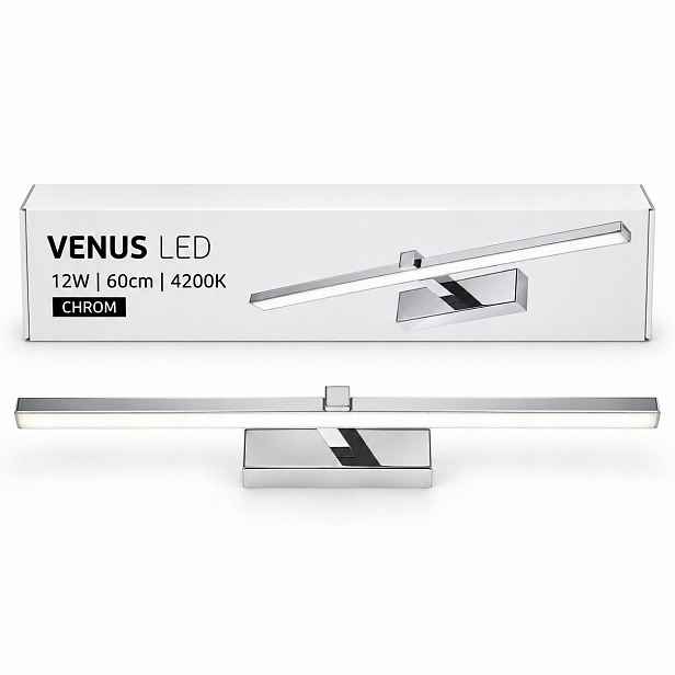 Chromované nástěnné svítidlo Venus Led 12W 60 cm do koupelny nad zrcadlo 4200K