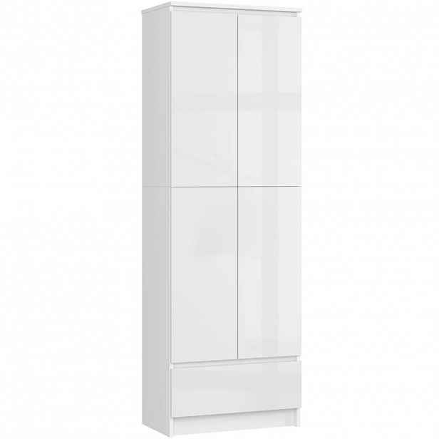 Dvoudveřová skříň se šuplíkem 60 cm VALESTRA - bílá / bílá lesklá