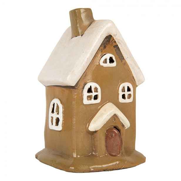 Hnědý keramický svícen na čajovou svíčku domek Village - 10*10*16 cm Clayre & Eef
