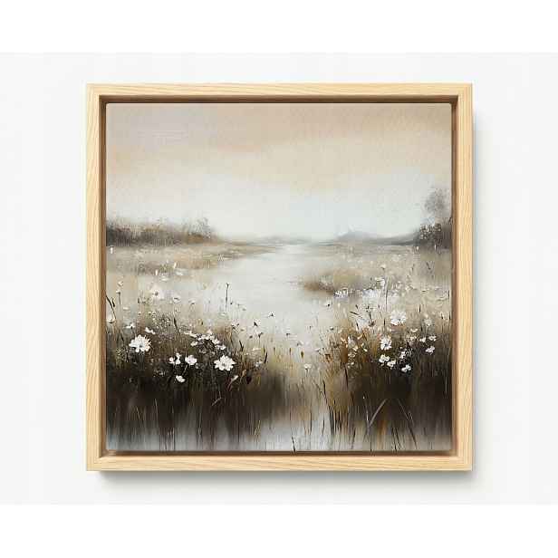 Obraz Rám Americký Box Krajina Louka Potok Řeka Květiny Klid Béžová 60x60