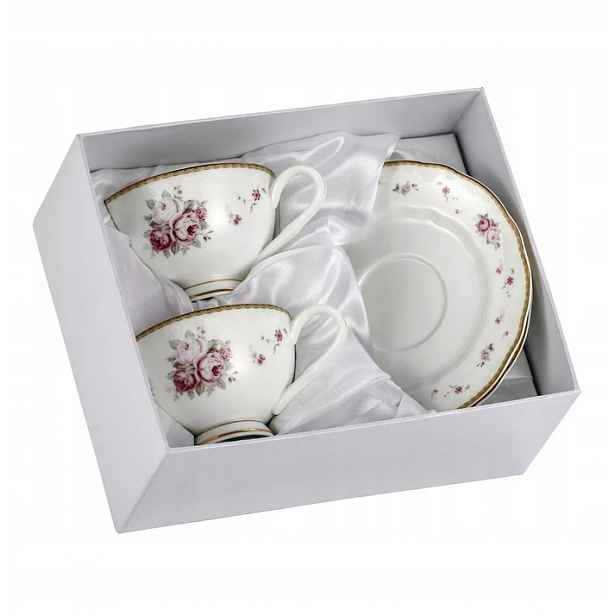 Sada 2 šálků 250 ml podšálky komplet šálek porcelán bone china