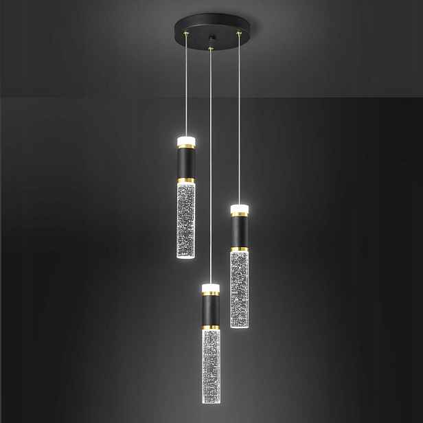 Moderní závěsná Led lampa Crystal – černo-zlatá nastavitelná výška