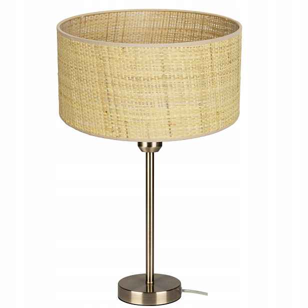 Noční Lampa Stolní Ratan Jutová Saténová Patina Stínidlo 30cm E27 Polsko Led