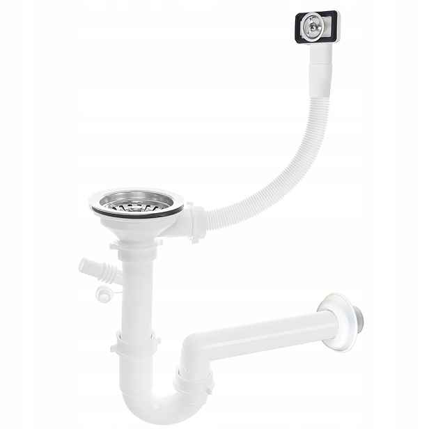 Sifon Inox 3,5" pro 1-komorový dřez s přepadem a výstupem na dřez
