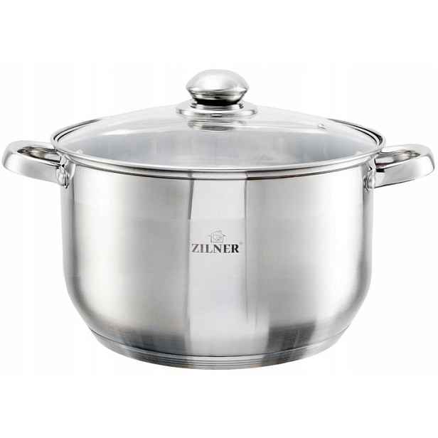 Velký široký stříbrný Hrnec s víkem Indukce Gaz 17L 34CM Premium Zilner