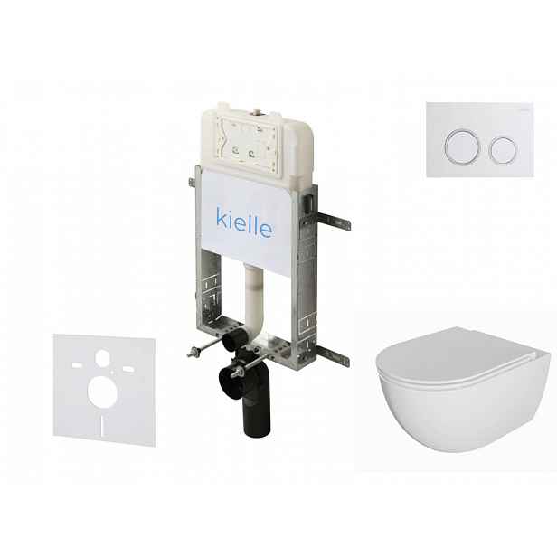 kielle Genesis New - Set předstěnové instalace, klozetu Oudee, Rimless, sedátka softclose a tlačítka Gemini New II, lesklá bílá/chrom 30528SZ04