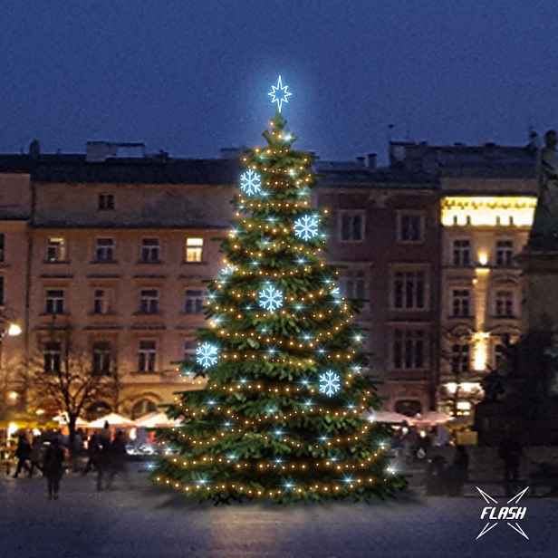 LED světelná sada na vánoční stromy vysoké 9-11 m, teplá bílá s Flash, ledové dekory DZX0EFD01