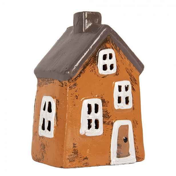 Oranžový keramický svícen na čajovou svíčku domek Village - 9*7*12 cm Clayre & Eef