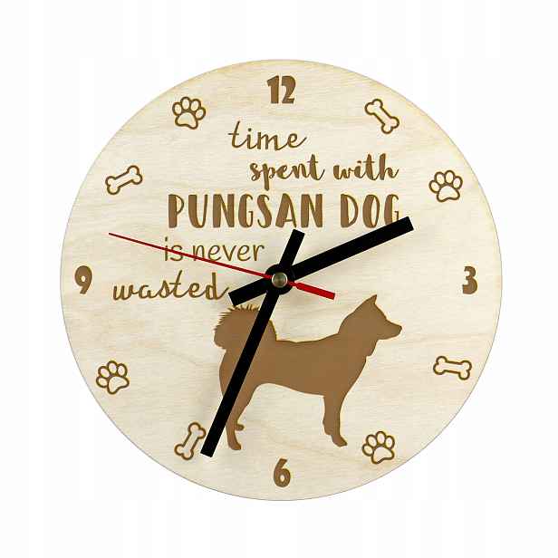Pungsan dog gravírované hodiny se psem, průměr 30 cm, jméno psa