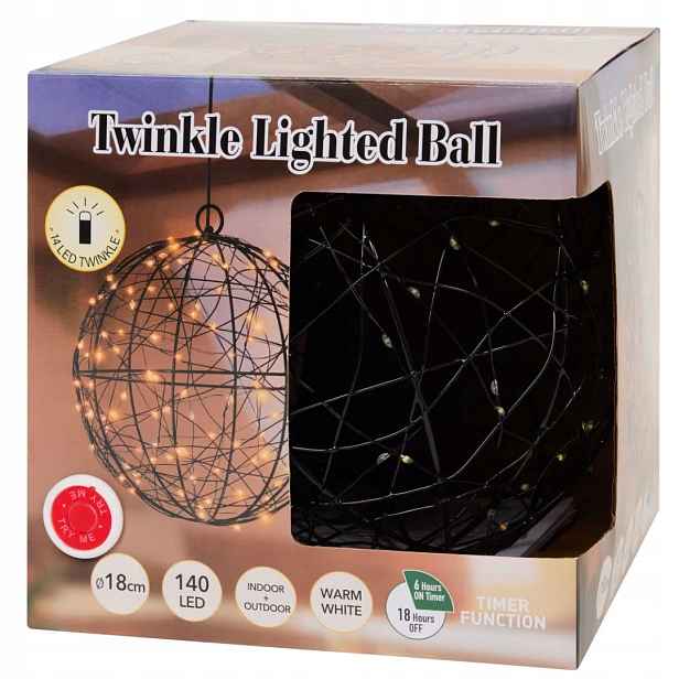 Závěsná světelná koule Dekorace Indoor Outdoor Timer 18 cm 140 Led