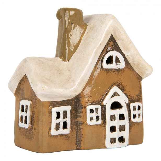 Hnědý keramický svícen na čajovou svíčku domek Village - 13*7*13 cm Clayre & Eef