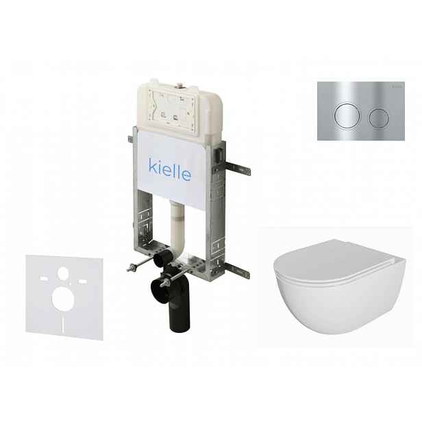 kielle Genesis New - Set předstěnové instalace, klozetu Oudee, Rimless, sedátka softclose a tlačítka Gemini New II, lesklý chrom 30528SZ05