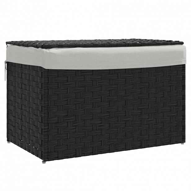 vidaXL Koš na prádlo s víkem černý 55,5 x 35 x 34 cm polyratan