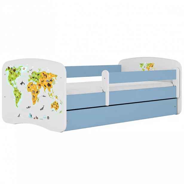 Dětská postel Babydreams+SZ+M modrá 70x140 Mapa světa