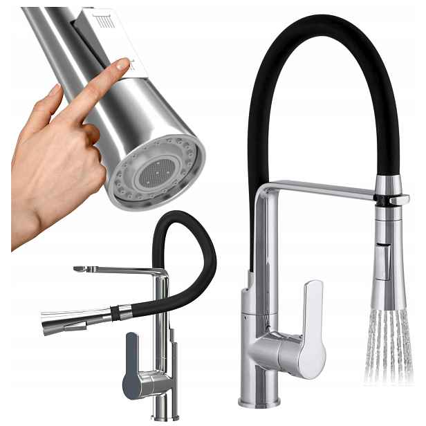 Kuchyňská baterie Kran Chrom Vegas 43 cm Set Ohebná Hubice Elastická