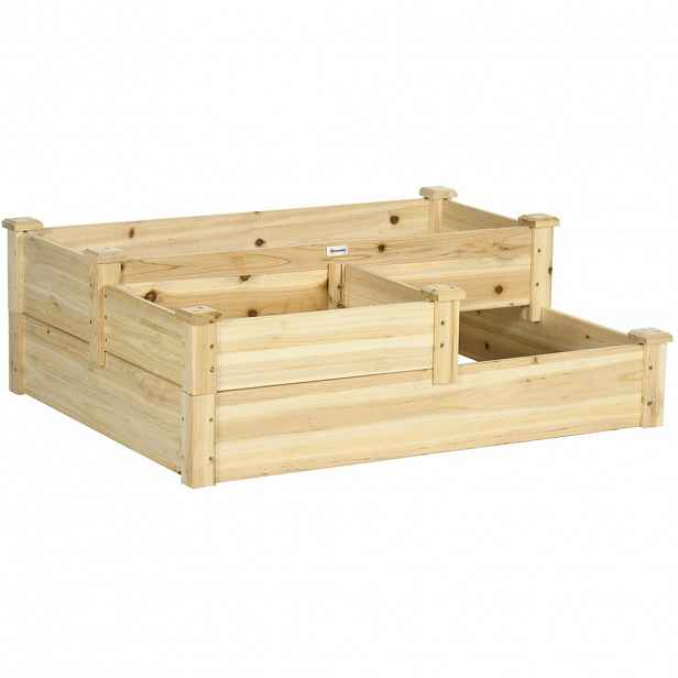 Modfu VYVÝŠENÝ záhon z jedlového dřeva 108x88x36 cm přírodní tříúrovňový s otevřeným dnem