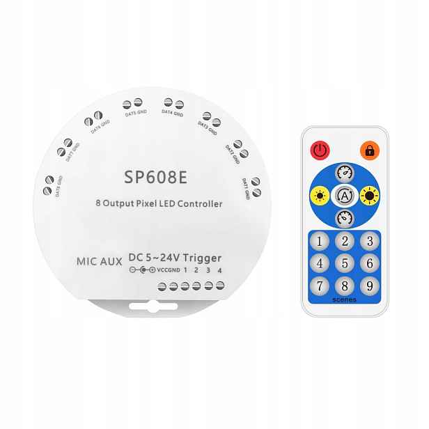 Ovladač 8 zón Sperll SP608E pixel WS2811 Aux 5-24V digitální pro pásky Rgb