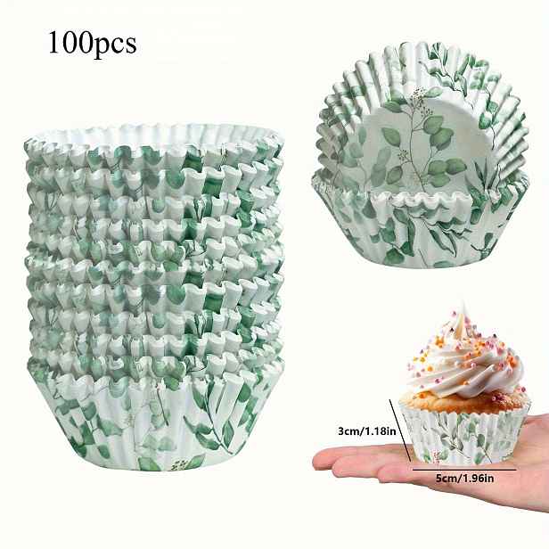 TEMU 100/200/500 ks košíčků na muffiny a cupcakes, mini košíčky na dorty, obaly na cupcakes s eukalyptových listů, ideální pro svatební oslavy,