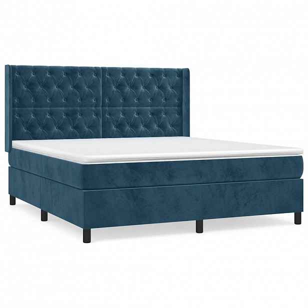 vidaXL Box spring postel s matrací tmavě modrá 160x200 cm samet