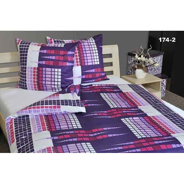 Bavlněné saténové povlečení 140x220+70x90 Bára 174-2 drobné fialové kostk