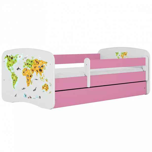 Dětská postel Babydreams+SZ+M růžová 70x140 Mapa světa