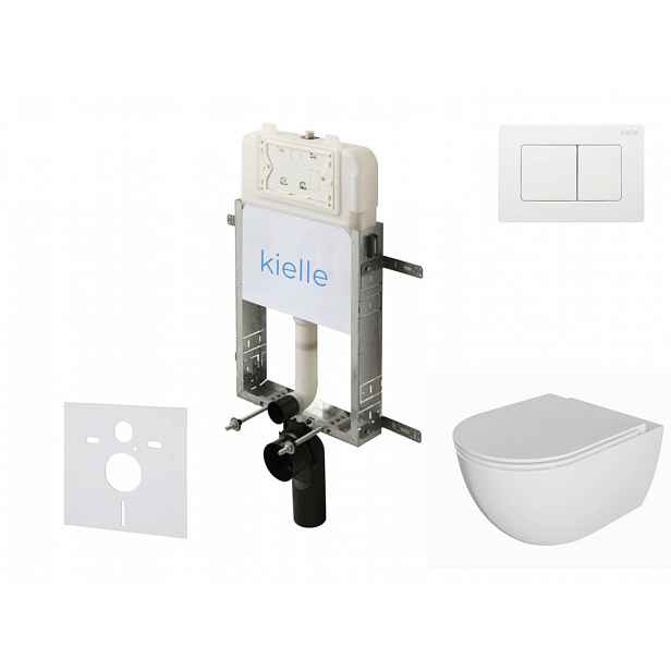 kielle Genesis New - Set předstěnové instalace, klozetu Oudee, Rimless, sedátka softclose a tlačítka Gemini New III, lesklá bílá 30528SZ07