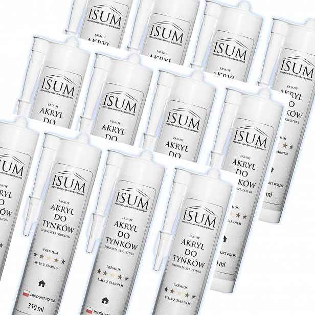 12 x Isum Akryl na omítky a fasády malovatelný 310 ml Bílá Zrnitá struktura